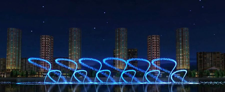 数控水型效果图，整排水形按程序摆出图案