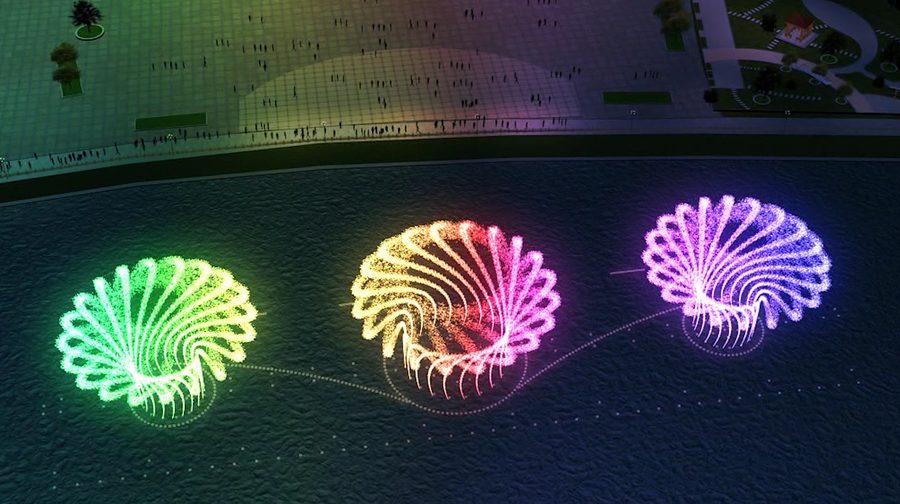 动感花篮水型效果图，球形花篮旋转流动
