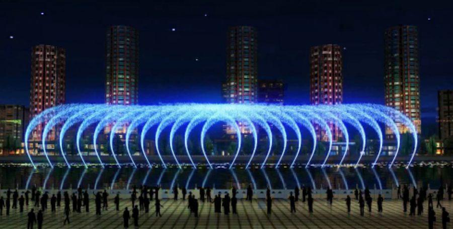 一维数控水型效果图，整排水形整齐摆动画圈