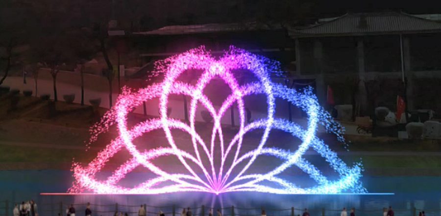 千手观音水型效果图，水线交叉层叠展开